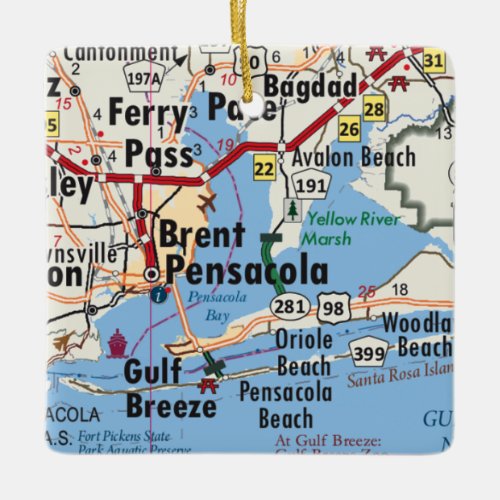 Pensacola Florida Map Ceramic Ornament