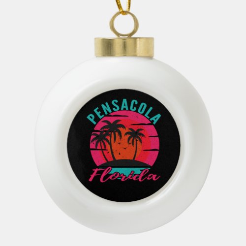 Pensacola Florida Palm Trees Beach Ceramic Ball Christmas Ornament