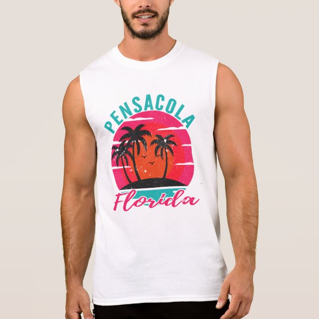 Pensacola Florida Sunset Retro Vacation Sleeveless Shirt (Front)