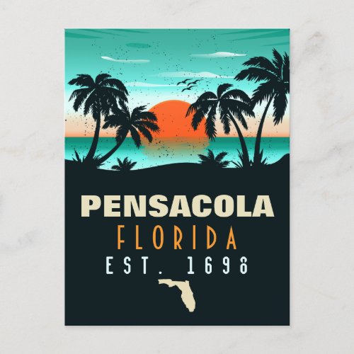 Pensacola Florida tropical Retro Sunset Souvenirs Postcard