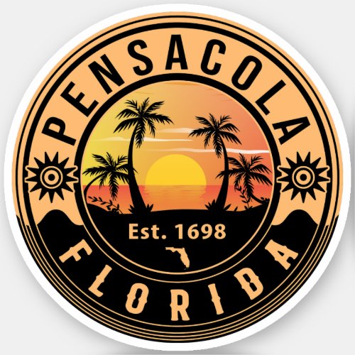 Pensacola Florida tropical Retro Sunset Souvenirs Sticker