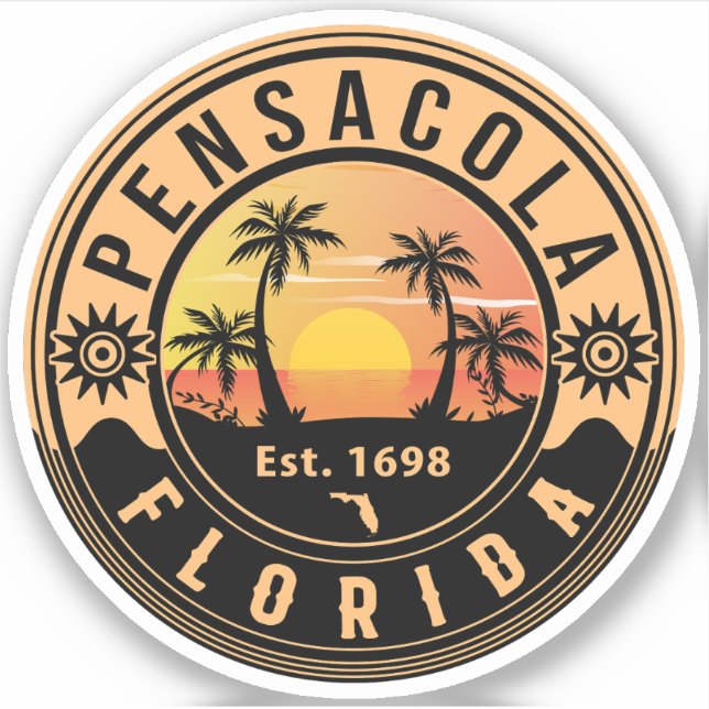 Pensacola Florida tropical Retro Sunset Souvenirs Sticker (Front)