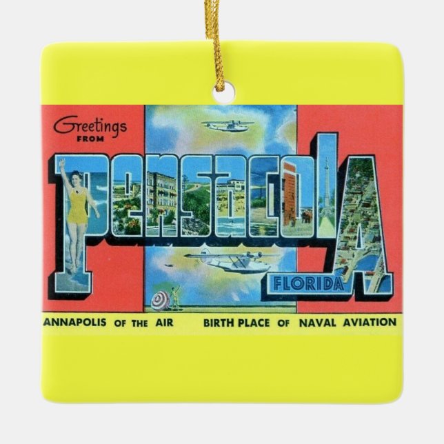 Pensacola Florida Vintage Ceramic Ornament (Front)