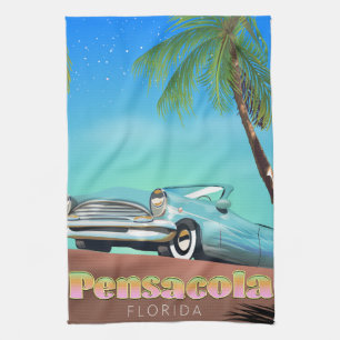Pensacola, florida vintage style travel poster kitchen towel