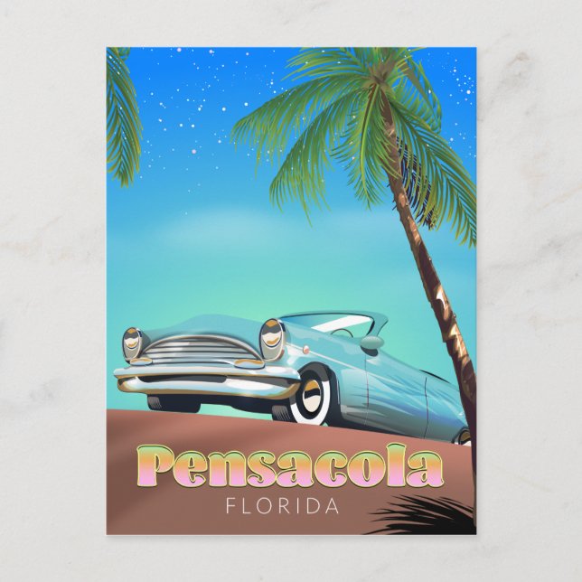 Pensacola, florida vintage style travel poster postcard (Front)