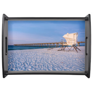 Pensacola Morning Lifeguard Stand And Pier Serving Tray