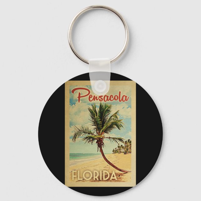 Pensacola Palm Tree Vintage Travel Keychain (Front)