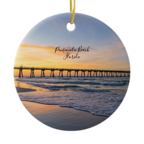 Pensacola Pier Shoreline Sunrise Circle Ornament
