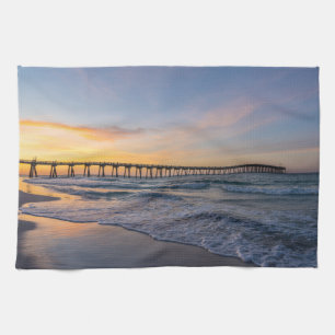 Pensacola Pier Shoreline Sunrise Kitchen Towel