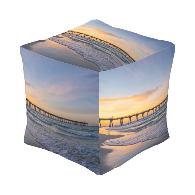Pensacola Pier Shoreline Sunrise Pouf (Angled Front)
