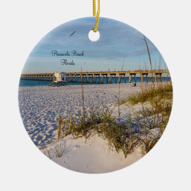 Pensacola Sand Dunes Pier Morning Circle Ornament (Front)