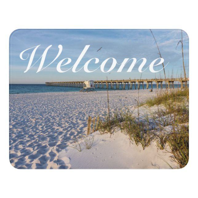 Pensacola Sand Dunes Pier Morning Welcome Sign (Contemporary Front)