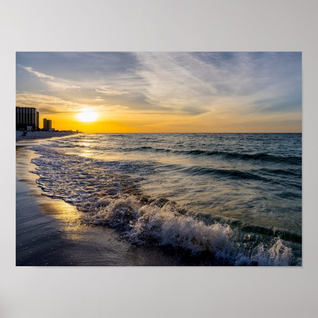 Pensacola Splashing Waves Sunrise Poster (Front)