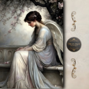 Pensive Blossom Angel Stone Bench Vintage Decoupag Tissue Paper