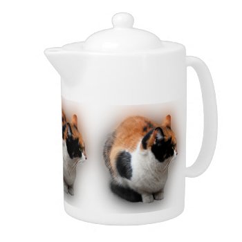 Pensive Calico Cat Teapot by AutumnRoseMDS at Zazzle