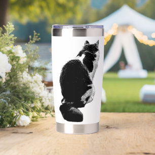 Pensive Cat Back View Ink Art Mug Insulated Tumbler