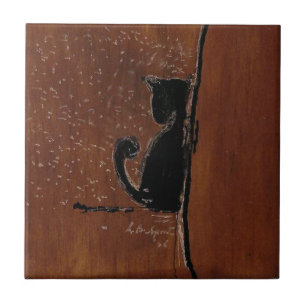Pensive Cat Left Ceramic Tile