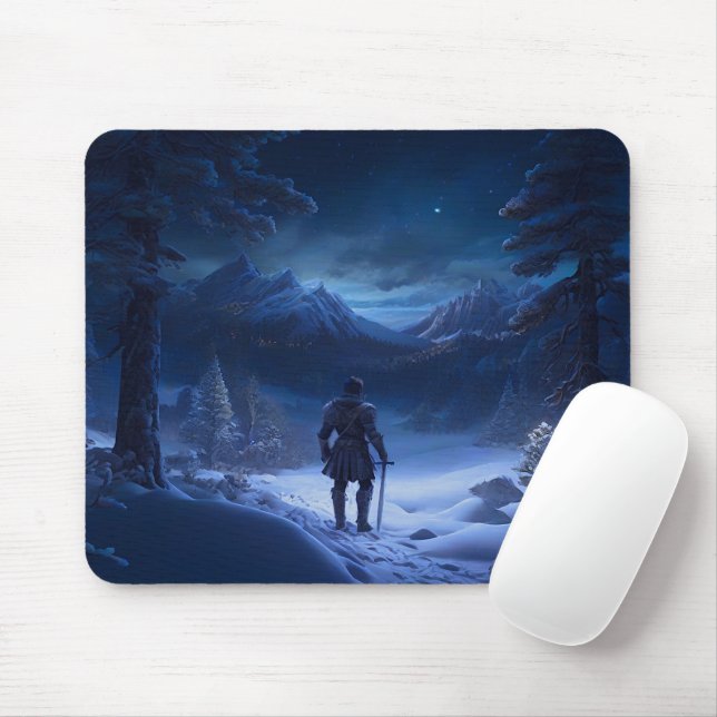Pensive Knight of the Winter Wonderland Mouse Pad (With Mouse)
