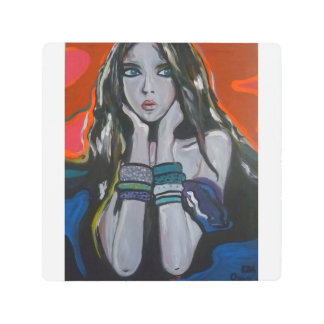 Pensive Muse:Modern Acrylic Portrait Metal Print