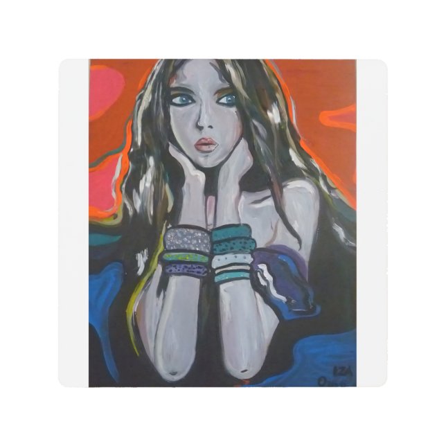 Pensive Muse:Modern Acrylic Portrait Metal Print (Front)