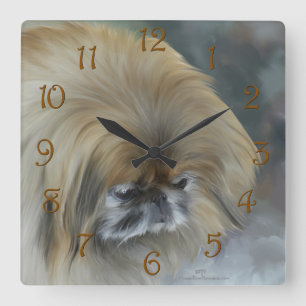 Pensive Pekingese Square Wall Clock
