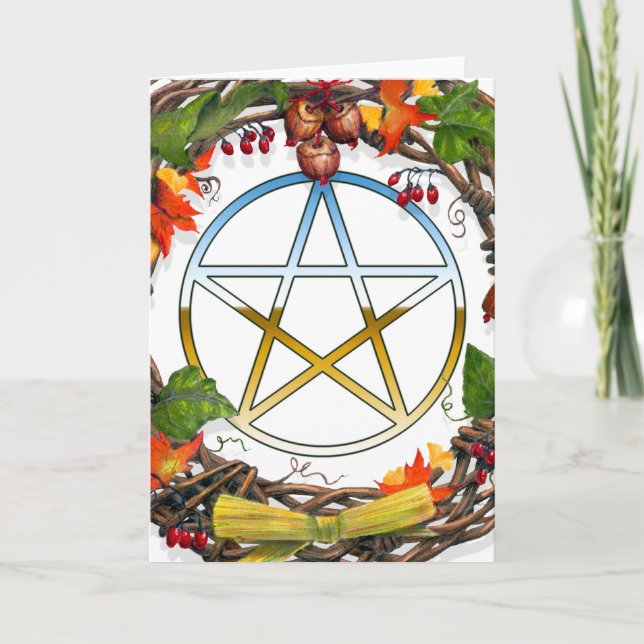 Pentacle and Autumn Wreath Holiday Card (Front)