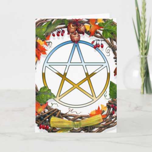 Pentacle and Autumn Wreath Holiday Card