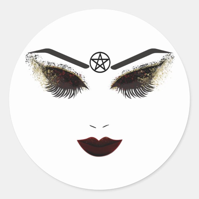 Pentacle Beauty Face Lashes & Dark Lips Makeup Classic Round Sticker (Front)