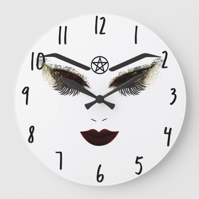 Pentacle Beauty Face Lashes & Dark Lips Makeup Large Clock (Front)