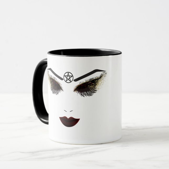 Pentacle Beauty Face Lashes & Dark Lips Makeup Mug (Front Left)
