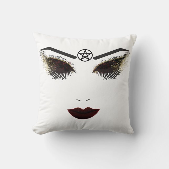 Pentacle Beauty Face Lashes & Dark Lips Makeup Throw Pillow (Front)