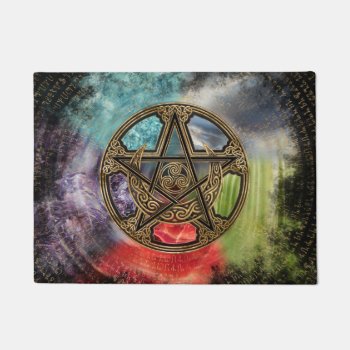 Pentacle Elemental Triskelion Moon Ornament Doormat by LoveMalinois at Zazzle