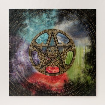 Pentacle Elemental Triskelion Moon Ornament Jigsaw Puzzle by LoveMalinois at Zazzle