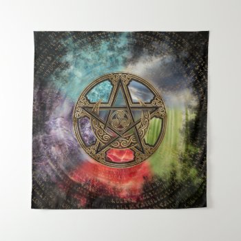 Pentacle Elemental Triskelion Moon Ornament Tapestry by LoveMalinois at Zazzle