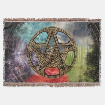 Pentacle Elemental Triskelion Moon Ornament Throw Blanket by LoveMalinois at Zazzle