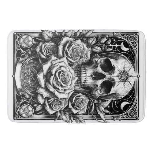 Pentacle Skeleton Skull  Roses Tarot Art Bath Mat