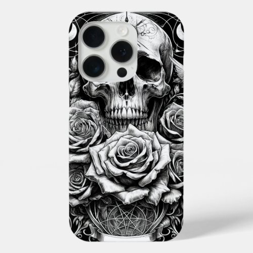 Pentacle Skeleton Skull  Roses Tarot Art iPhone 15 Pro Case