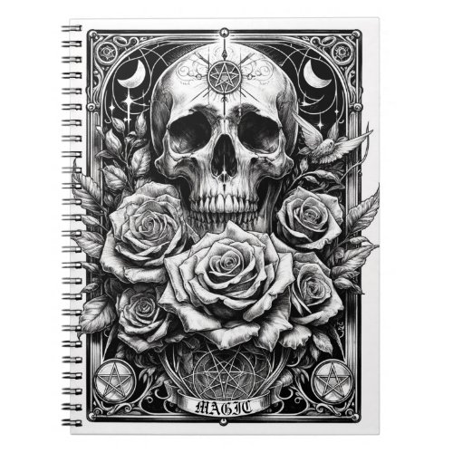 Pentacle Skeleton Skull  Roses Tarot Art Notebook