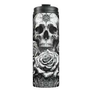 Pentacle Skeleton Skull & Roses Tarot Art Thermal Tumbler