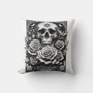 Pentacle Skeleton Skull & Roses Tarot Art Throw Pillow