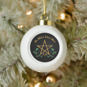 Pentacle Star Witchy Ceramic Ball Christmas Ornament