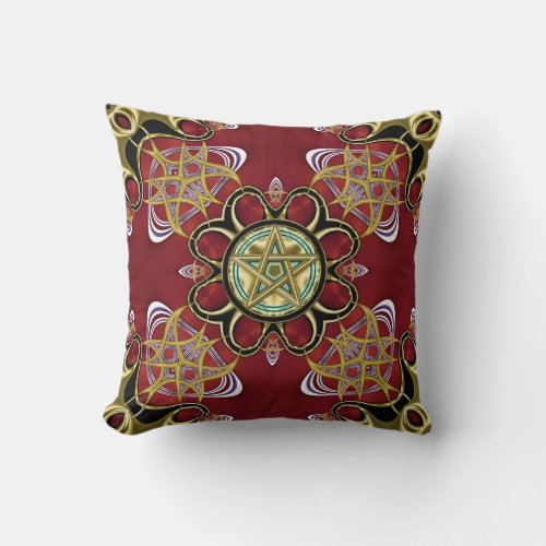 Pentacle Symbol Endless Passion Red Gold  Throw Pillow