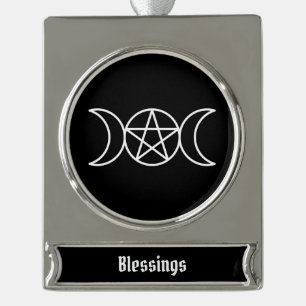 Pentacle Triple Moon Goddess Silver Plated Banner Ornament