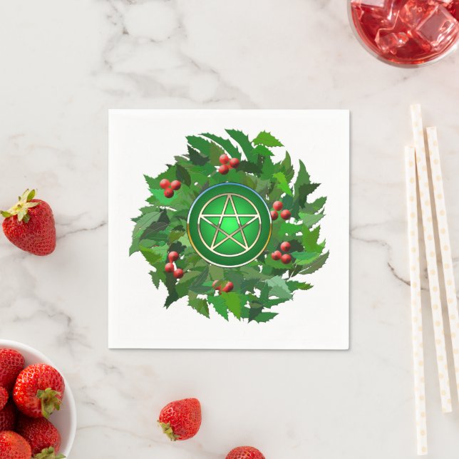 Pentacle with Holly Wreath Napkins (Insitu)