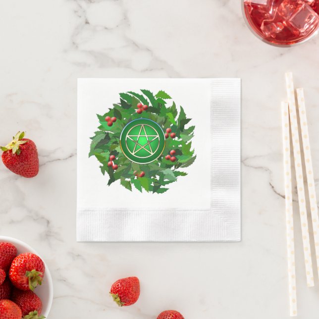 Pentacle with Holly Wreath Napkins (Insitu)