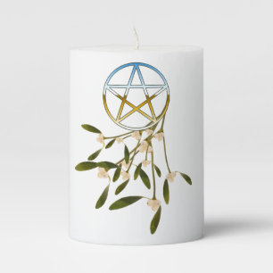 Pentacle with Mistletoe Pillar Candle