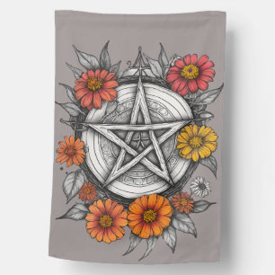 Pentacle zinnia flowers art flower pagan house flag