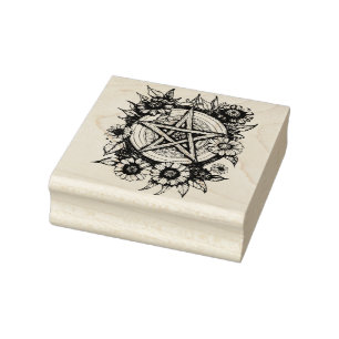 Pentacle zinnia flowers art flower pagan rubber stamp