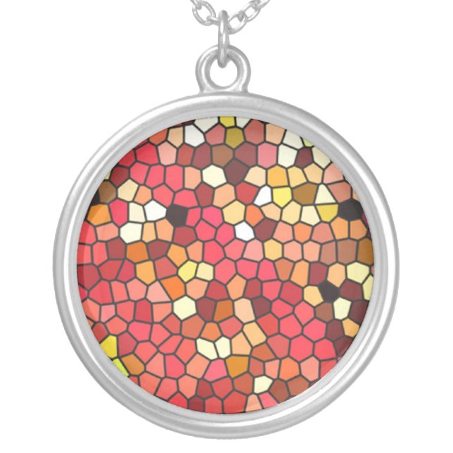 Pentagon Mosaic Silver Plated Necklace (Front)