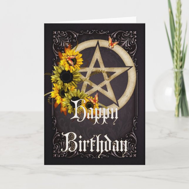 Pentagram 6 Wicca Happy Birthday Greeting Card (Front)